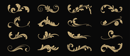 Gold Vintage Filigree Ornament Collection, Luxury Baroque Floral Flourish Decoration Elements, Elegant Golden Decorative Vector Set for Invitations, Branding, Packaging, and Design © Raxzen