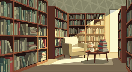 A cozy library with bookshelves and a comfortable reading chair © Yadaza