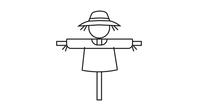 Minimalist Scarecrow Vector Icon with Editable Stroke. Simple Black Line Illustration of a Garden Scarecrow on a White Background. Clean Scalable Graphic for Agriculture and Autumn Design.