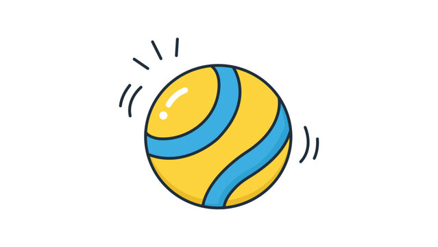 Bouncy Squeaky Ball Vector Icon Illustration, Modern Flat Design of a Rubber Pet Toy with Blue Stripes. Hand-Drawn Style Editable Stroke Line Art for Dog Play, Puppy Fun, and Animal Care Graphics.