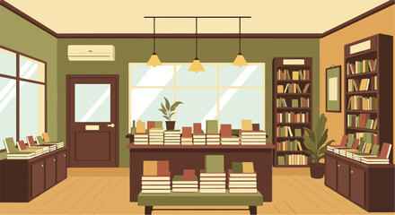 A cozy library with bookshelves and a large window © Yadaza