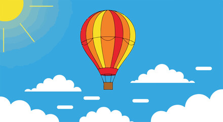 A colorful hot air balloon flies in a blue sky © Vitri