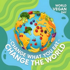 Fototapeta premium World vegan day globe with fruits