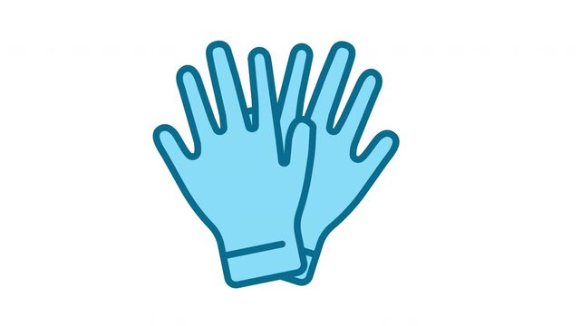 Medical gloves icon animation for healthcare protection, blue latex surgical gloves for safety and hygiene in hospital or laboratory
