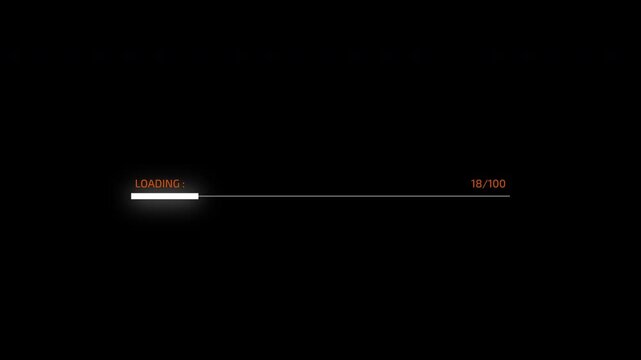 Simple loading progress bar with numeric counter 0 to 100, clean minimal interface animation on black background