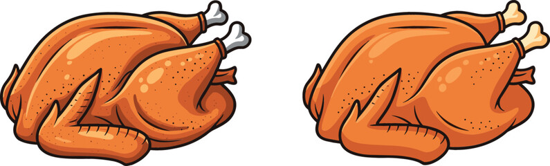 Set of roasted whole chicken vector illustration featuring cooked poultry with crispy skin isolated for food menu restaurant and culinary design © Yevhenii creative