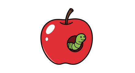 Fototapeta premium Cartoon Worm Emerging from a Red Apple, Illustration with Copy Space