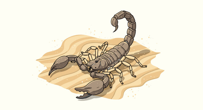 Scorpion, desert animal, brown insect, zodiac symbol isolated on White Background