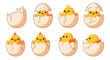 Fototapeta premium Cute Baby Chicks Hatching from Easter Eggs, Spring Celebration