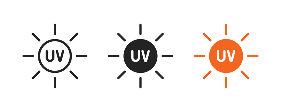 UV protection icon set. UV radiation icon. Ultraviolet symbol. Sun UV protection icons. UV icon.