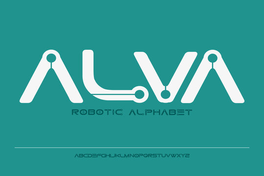 Futuristic robotic font with circuit joints, ideal for cyber tech branding, AI logos, and sci-fi gaming interfaces.