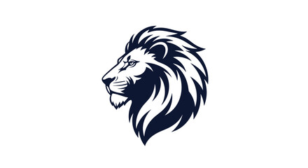 Fototapeta premium Majestic lion head profile in navy blue color suitable for corporate branding, sports teams, or powerful logo identities for business.