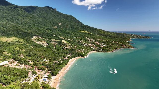 Aerial view of Curral Beach - Ilhabela, S&atilde;o Paulo north coast, Brazil