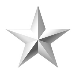 Obraz premium Silver 3D star icon isolated transparent background metallic rating symbol shiny clipart png
