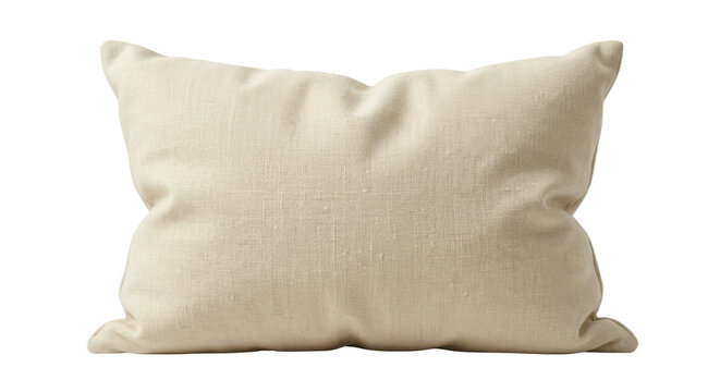 Neutral beige linen pillow isolated on transparent background