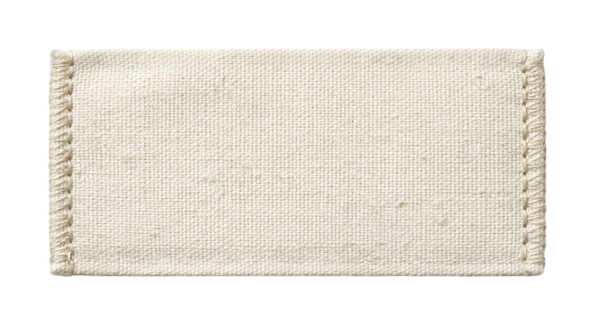 Blank white textile clothing label with stitched edges