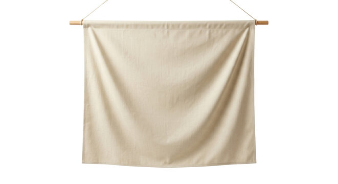Cream linen banner hanging from wooden dowel