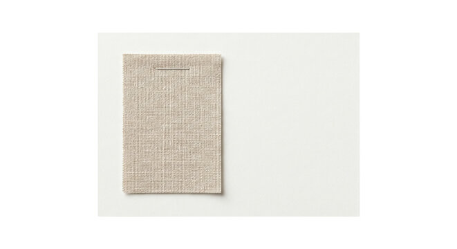 Beige linen fabric swatch attached to white card