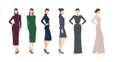 Obraz premium Elegant Women in Evening Gowns: Fashion Show Display