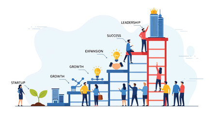 A cartoon image of business people climbing ladders to success © Risqi