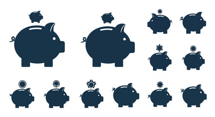 Fototapeta premium Piggy Bank Icons Set: Saving Money, Investment, Finance Growth, and Financial Planning