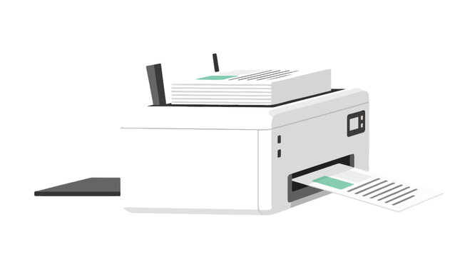 A graphic illustration of a printer with paper