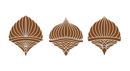 Set of three stylized brown onion domes, graphic design elements, isolated on white background © fatria
