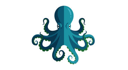 Stylized Teal Octopus Illustration with Curled Tentacles on White Background © fatria