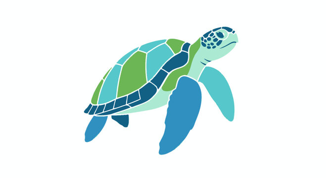 Stylized Sea Turtle Illustration - Blue and Green Geometric Design