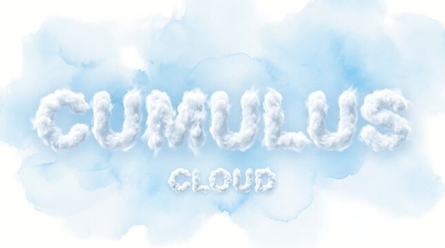 Cumulus Cloud formation: A serene artistic rendering of Cumulus Cloud, a celestial display where the letters themselves are formed by soft, fluffy cloud formations against a backdrop of the sky.
