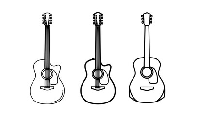 Naklejka premium Acoustic Guitar Line Art Icon Set with Three Different Guitar Styles