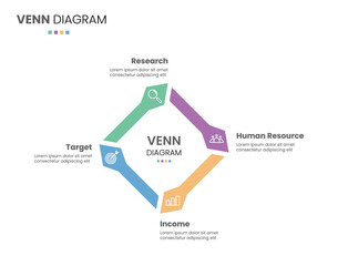 Obraz premium 4 step, option, part or process arrows venn diagram infographic design