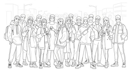 Naklejka premium A large group of diverse people standing together in a line.