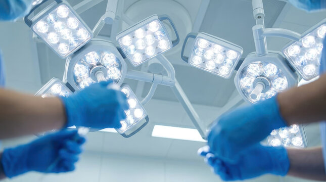 Surgeon surgery operating room surgical light medical team sterile glove surgeon work bright surgical light operating room while medical team prepare for surgery with sterile glove and focused