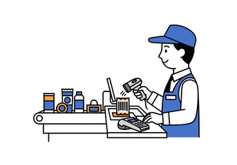 Cashier scanning items with a handheld device at a checkout counter © Titi