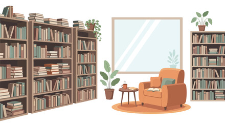 A cozy reading nook with bookshelves and a comfortable chair © Yadaza