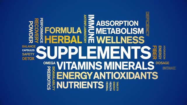 Supplements animated word cloud-text design animation tag kinetic typography seamless loop.