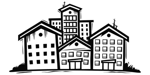 Obraz premium City Building Icon Set Urban Architecture Skyline House Line Art Vector
