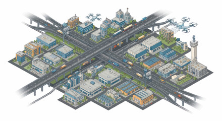 Fototapeta premium Industrial area with roads and buildings.