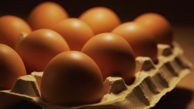 A close-up view of a dozen fresh brown eggs nestled in a carton, ready for baking or a wholesome breakfast, symbolizing natural goodness and essential nutrition for daily meals