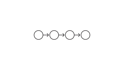 Obraz premium Minimalist CI/CD Pipeline and Workflow Process Vector Icon Illustration with Four Circles and Arrows in a Sequence. Clean Black Line Design with Editable Stroke for Adjustable Line Weight.