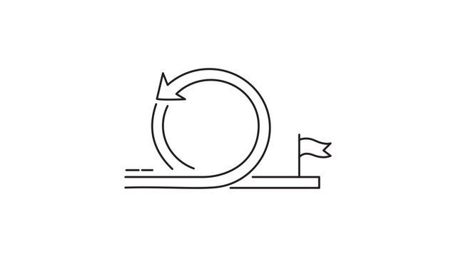 Agile Development Sprint Cycle Vector Icon with Flag Representing Iterative Project Management and Software Development Goals, Minimalist Black Line Art Illustration with Editable Stroke.