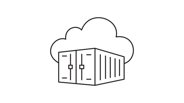 Cloud Computing Containerization Editable Stroke Vector Icon. Minimalist Black Line Illustration of a Shipping Container and Cloud for Logistics, Software Deployment, and Data Storage.