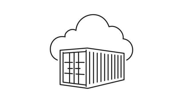 Cloud Containerization and Logistics Vector Icon with Editable Stroke. Minimalist Black Line Illustration of a Shipping Container and Cloud for Software Development, DevOps, and Cloud Computing.