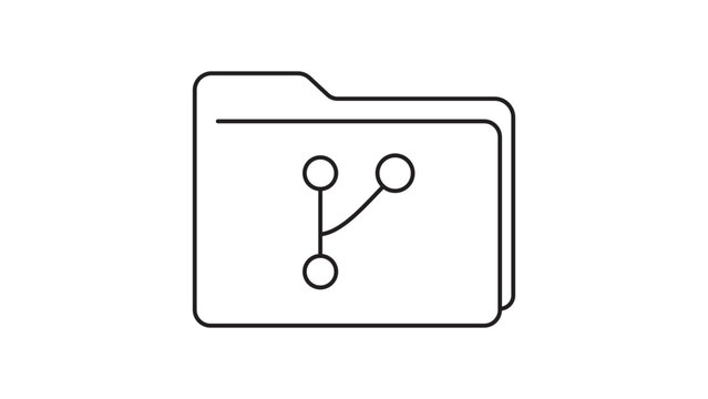 Git Repository Folder Vector Icon with Editable Stroke. Minimalist Black Line Illustration of Version Control Branch Symbol on White Background for Software Development and Coding Projects.