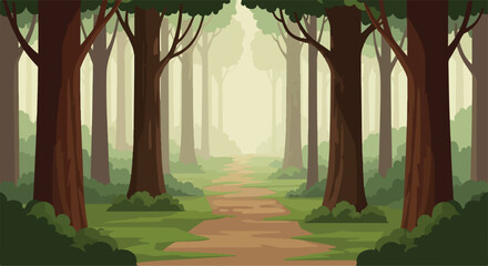 A serene forest with tall trees and a winding dirt path © Zabir