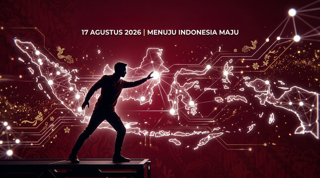 Silhouette of a person running on a platform with glowing white lines