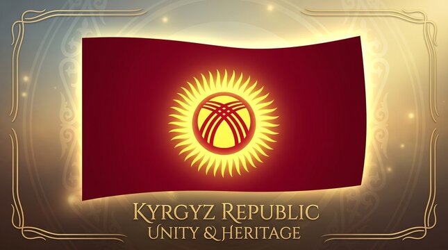 Kyrgyz flag glows with radiant sun and tunduk, forty rays shining; unity and heritage celebrated proudly, symbolizing resilience, culture, and enduring national spirit.