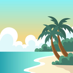 Fototapeta premium tropical beach with palm trees background Illustration 