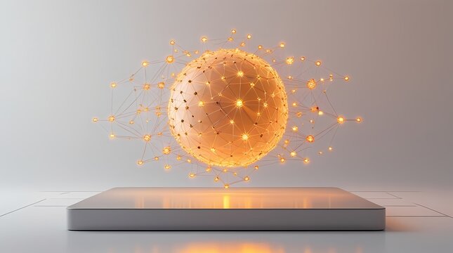 3d Glowing Orange Surreal Particle Sphere with Network Connections